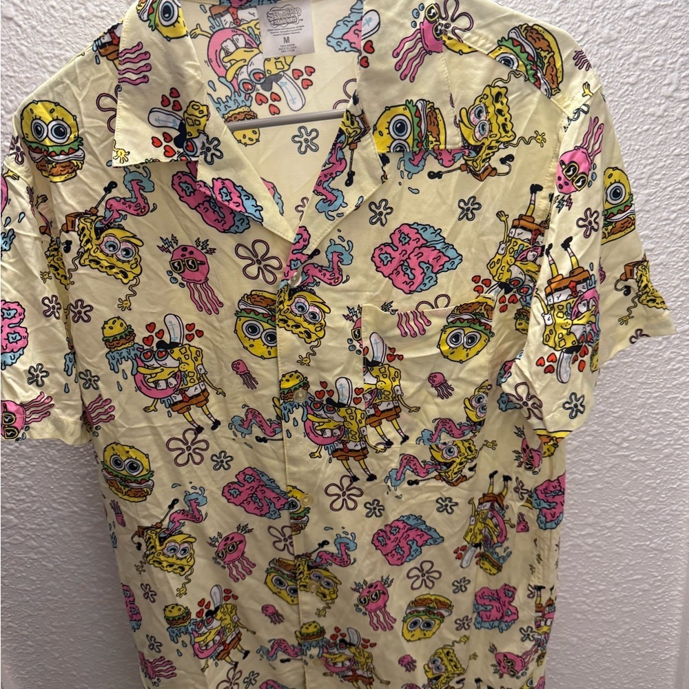 SpongeBob Men's Button Up Shirt Nickelodeon Short Sleeve Pocket